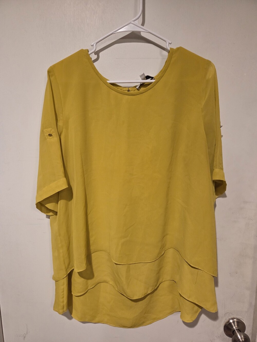 Chaus Women’s Layered Short-Sleeve Blouse - Mustard Yellow Size XL